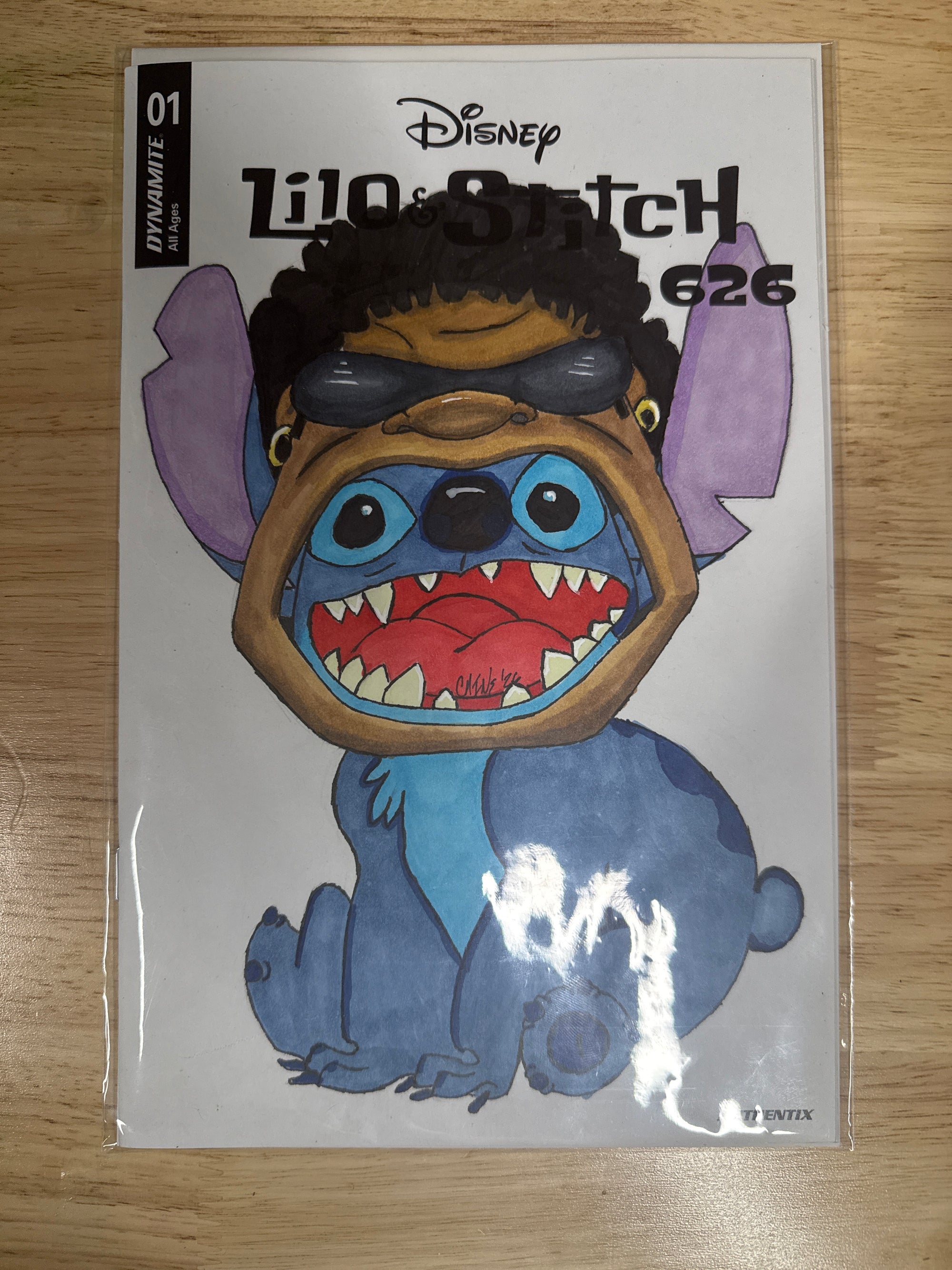 LILO AND STITCH 626 #1 CVR B BLANK AUTHENTIX VAR (sketched by Cmine) - Stitch Cosplaying Agent Cobra Bubbles